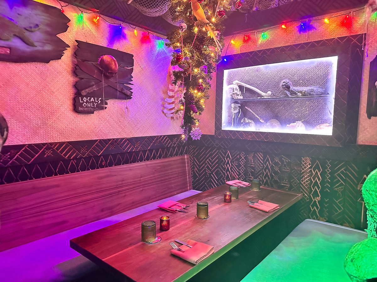 booth with tiki theming